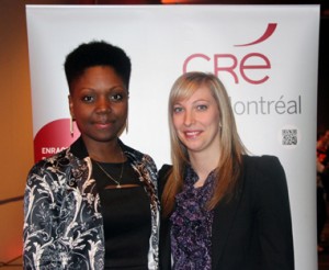 De gauche &agrave; droite : Mme Deborah Ch&egrave;renfant, agente de d&eacute;veloppement &agrave; la CR&Eacute; de Montr&eacute;al et Mme Alexandra Corbeil, pr&eacute;sidente de la Jeune chambre de commerce de Montr&eacute;al. Cr&eacute;dits photos : &copy; CR&Eacute; de Montr&eacute;al